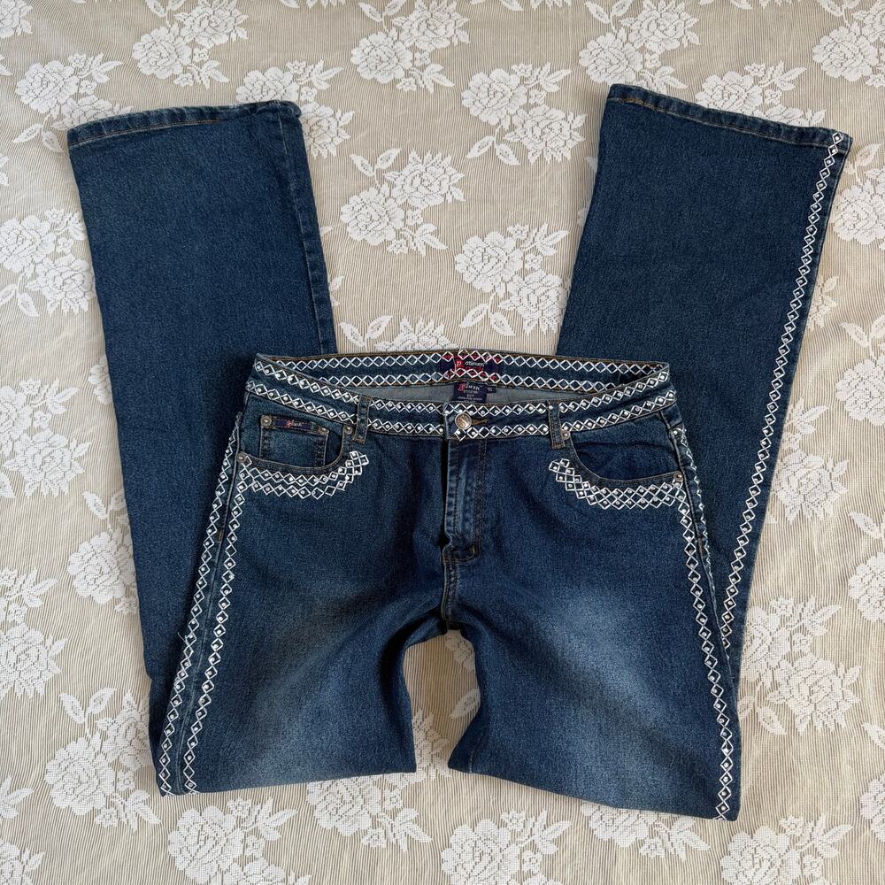 Vintage Platinum Plush Rhinestone Embellished Jeans Size 15